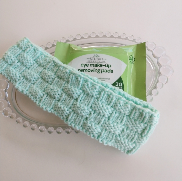 Headband Spa Essential Handmade Cotton Knit Mint Green - Picture 4 of 11